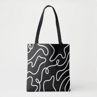 Bolsa Tote Arte de Linha Ondulada Minimalista em Preto e Bran