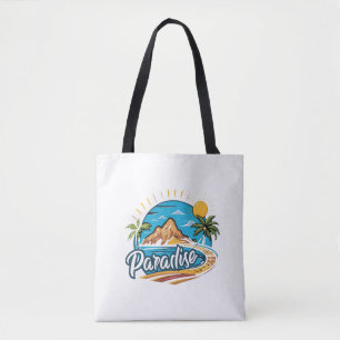 Bolsa Tote Arte de Logo de Ilha Paradisíaca Tropical