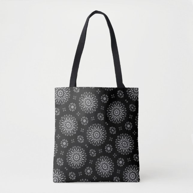 Bolsa Tote Arte de Mandala Negra e Branca Moderna Elegante (Frente)