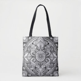 Bolsa Tote Arte de Mandala Preta e Branca