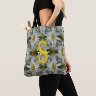 Bolsa Tote Arte de Nome Inicial Monograma Personalizado Daisy