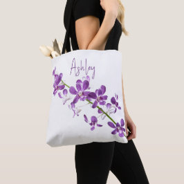 Bolsa Tote Arte de orquídea de dendrobio roxa personalizada