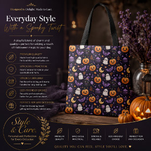 Bolsa Tote Arte de Padrão de Gato Fantasma Abóbora de Hallowe