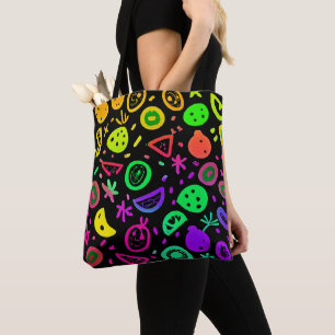 Bolsa Tote Arte de Padrão de Neon Fruta Vibrante