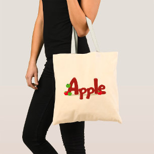 Bolsa Tote Arte de Palavras de Maçã com Maçãs Vermelhas e Ver