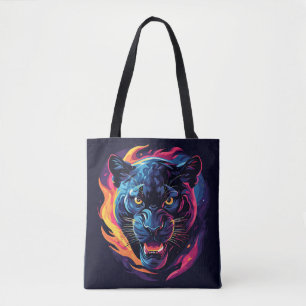 Bolsa Tote Arte de Pantera Agressiva em Cores Neon