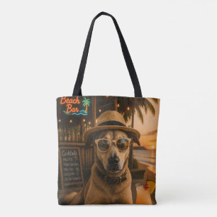 Bolsa Tote Arte de Parede de Cachorro na Praia Engraçado para