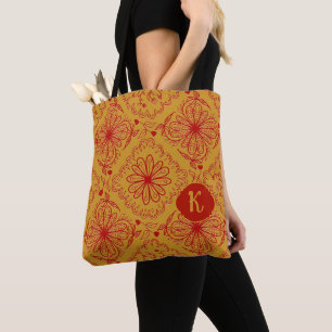 Bolsa Tote Arte de Patchwork Floral Inicial
