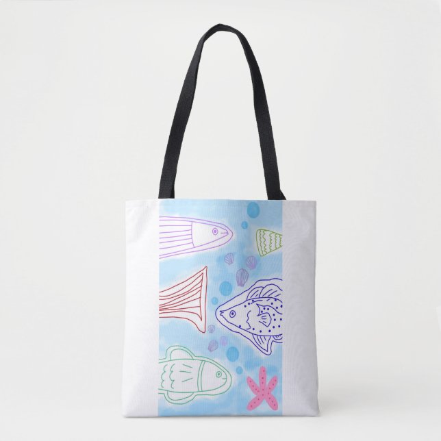 Bolsa Tote Arte de peixes à beira-mar (Frente)