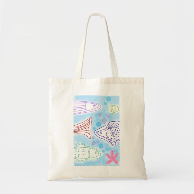 Bolsa Tote Arte de peixes à beira-mar (Frente)