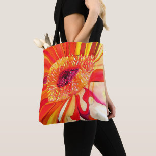 Bolsa Tote Arte de pintura a aquarela de flor vermelha gerber
