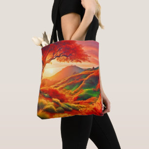 Bolsa Tote Arte de pintura paisagística do pôr do sol de outo