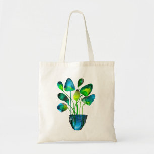 Bolsa Tote Arte de planta em aquarela abstrata verde e azul