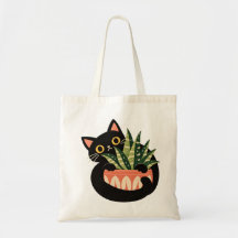 Arte de Planta Suculenta com Gato Preto Caprichoso
