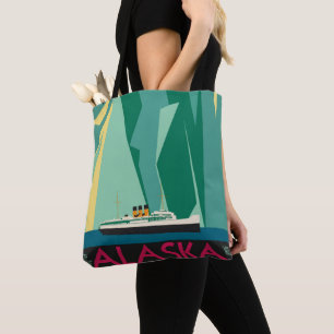 Bolsa Tote Arte de Poster de Viagem do Alasca Antigo, Geleira