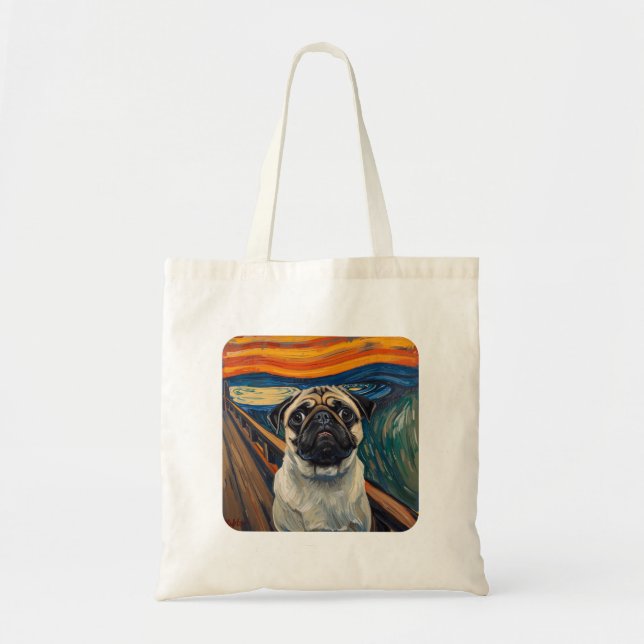 Bolsa Tote Arte de Pug Inspirada em Pintura de Angústia Expre (Frente)