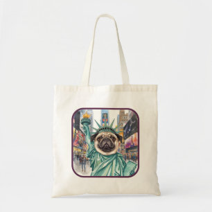 Bolsa Tote Arte de Pug Inspirada na Estátua da Liberdade Li