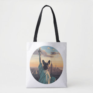 Bolsa Tote Arte de Pug Inspirada na Estátua da Liberdade Li