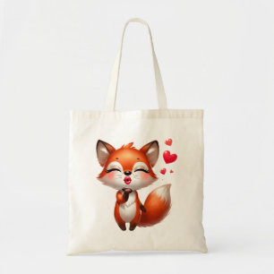 Bolsa Tote Arte de Raposa Kawaii com Corações