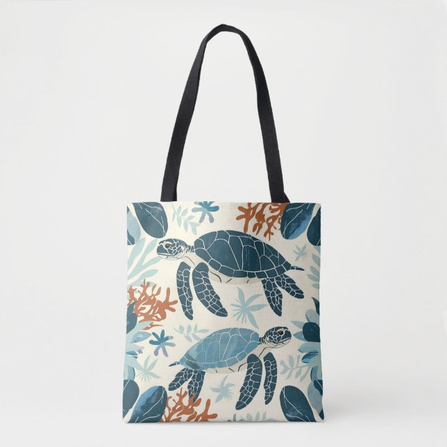 Bolsa Tote Arte de recife de coral laranja e azul (Frente)