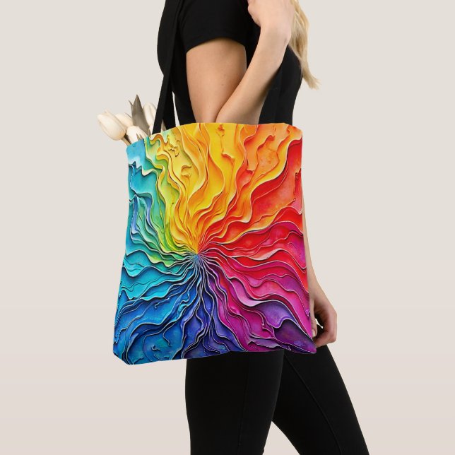 Bolsa Tote Arte de Redemoinho de Arco-Íris Texturizado (Close Up)