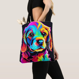 Bolsa Tote Arte de Retrato do Cachorro Arco-Íris