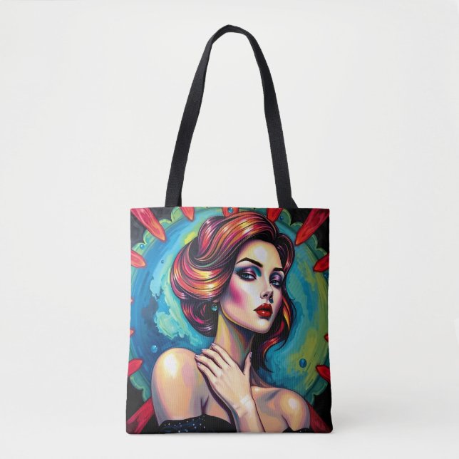 Bolsa Tote Arte de retrato surreal vibrante (Frente)
