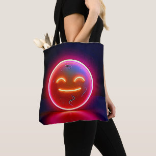 Bolsa Tote Arte de Rosto Feliz com Brilho de Neon