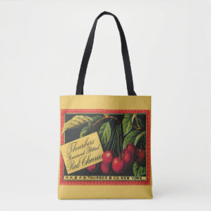 Bolsa Tote Arte de rótulo de caixa de frutas antiga, cerejas 
