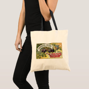 Bolsa Tote Arte de rótulo de caixa de frutas vintage, ameixas