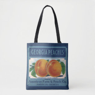 Bolsa Tote Arte de rótulo de caixa de frutas vintage, pêssego