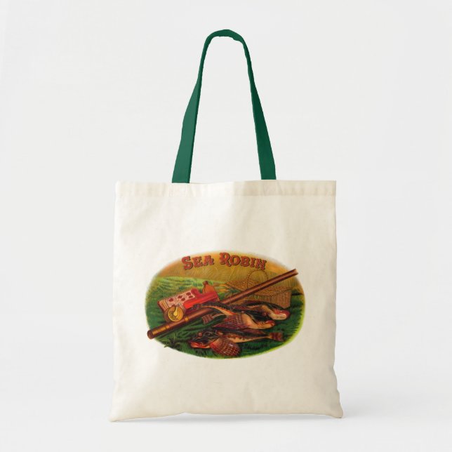 Bolsa Tote Arte de rótulo de charuto de equipamento de pesca  (Frente)