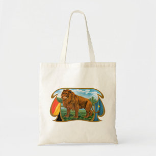 Bolsa Tote Arte de rótulo de charuto vintage, Leão Africano n