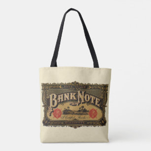 Bolsa Tote Arte de rótulo de charuto vintage, nota bancária f