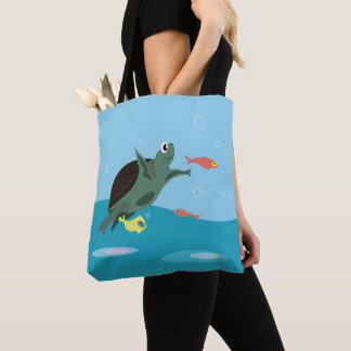 Bolsa Tote Arte de Tartaruga Marinha Fofa Sob o Mar