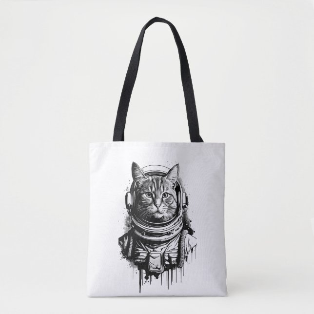 Bolsa Tote Arte de Tatuagem de Gato Astronauta (Frente)