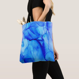 Bolsa Tote Arte de Tinta Azul e Roxa Moderna Abstrato