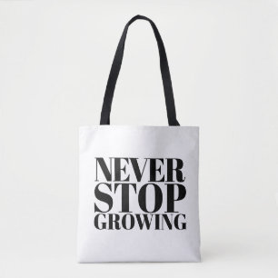 Bolsa Tote Arte de Tipografia Clássica Serif Nunca Pare de Cr