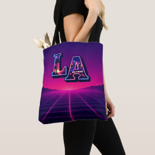 Bolsa Tote Arte de Tipografia Neon Estilo Califórnia anos 80