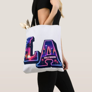 Bolsa Tote Arte de tipografia neon estilo Califórnia dos anos