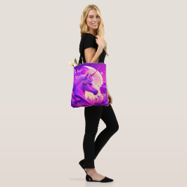 Bolsa Tote Arte de Unicórnio Rosa e Púrpura Noite