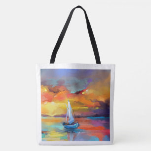 Bolsa Tote Arte de veleiro ao pôr do sol sereno