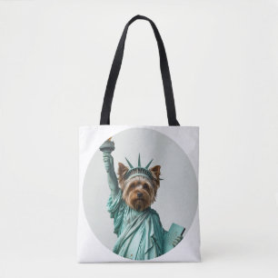 Bolsa Tote Arte de Yorkshire Terrier Inspirada na Estátua da
