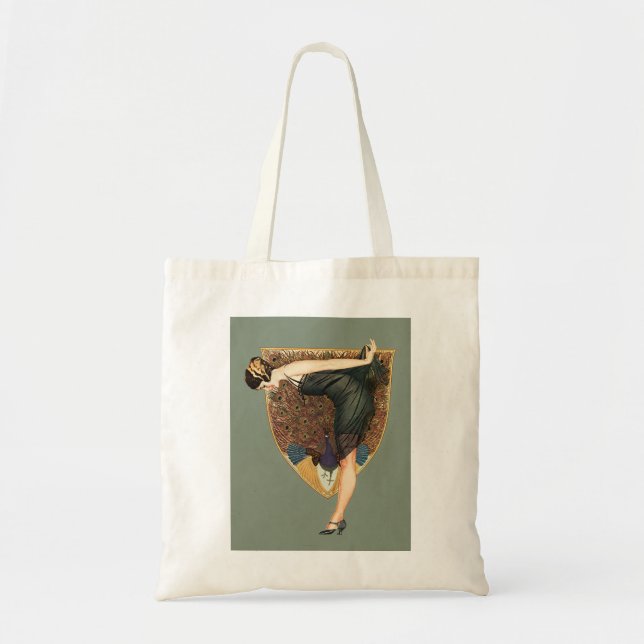 Bolsa Tote Arte Deco Antigo Flapper com Pavão  (Frente)