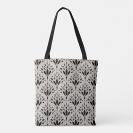 Bolsa Tote Arte Deco Floral Elegante em Preto e Bege