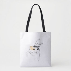 Bolsa Tote Arte Desenhada à Mão de Gato Engraçado Cutucado e