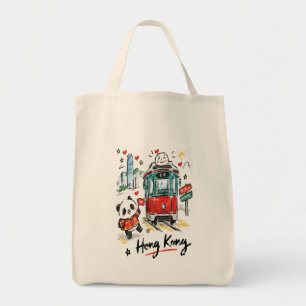 Bolsa Tote Arte Desenhada Adorável do Bonde de Hong Kong