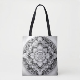 Bolsa Tote Arte detalhada de Mandala Preta e Branca