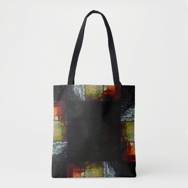 Bolsa Tote Arte Digital de Falha Abstrata em Grid de Distorçã (Frente)