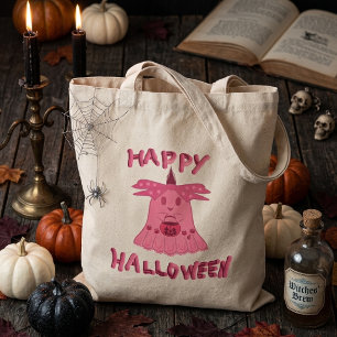 Bolsa Tote Arte Digital Feliz Dia das Bruxas Fantasma Rosa Co